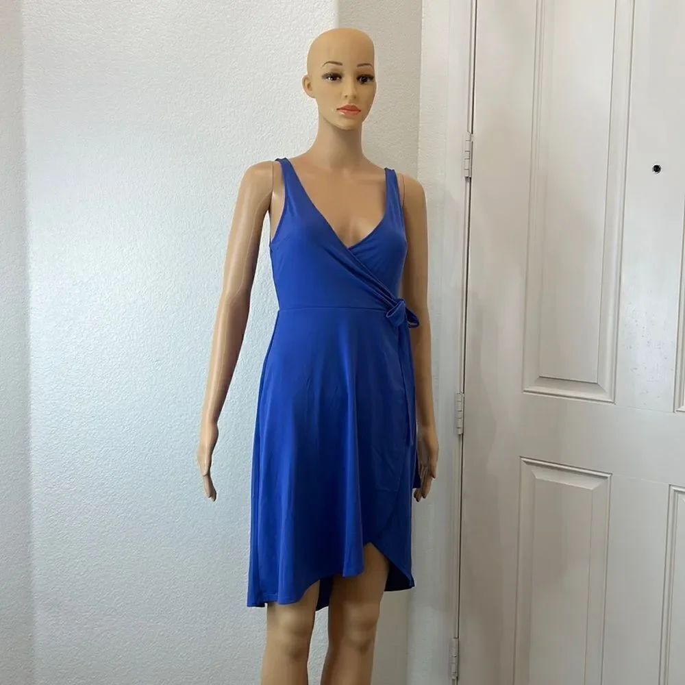 Express Dress Size XS V Neck Sleeveless Slimming Side Wrap Royal Blue High Low